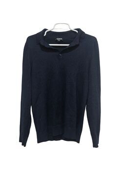 Express Merino Wool Blend Long Sleeve Polo Sweater Navy Blue Small